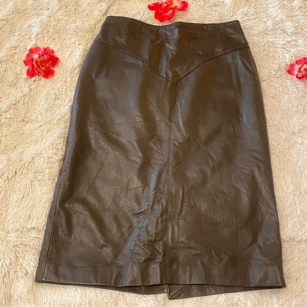 Vintage Morningside  Solid Chocolate Brown Classic Leather Fall Women's  Skirt